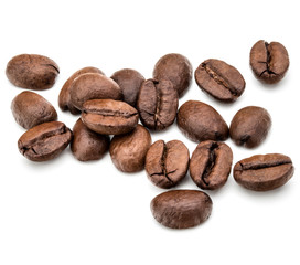 roasted coffee beans isolated in white background cutout