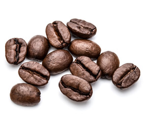 roasted coffee beans isolated in white background cutout
