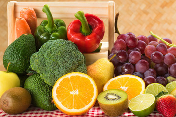 Fototapeta na wymiar Arrangement nutrition fresh fruits and vegetables for healthy