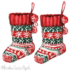 Foto op Canvas Watercolor Christmas Clipart - Socks © nataliahubbert