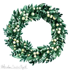 Rolgordijnen Watercolor Christmas Clipart - Wreath © nataliahubbert