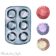 Foto op Plexiglas Watercolor Kitchenware Clipart - Muffin pan © nataliahubbert