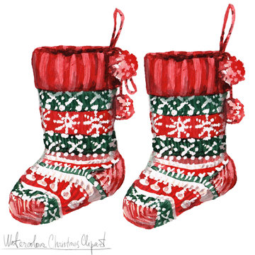 Watercolor Christmas Clipart - Socks