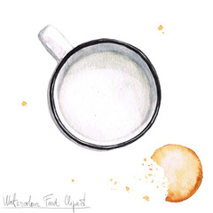 Fototapeta na wymiar Watercolor Food Clipart - Mug with Milk