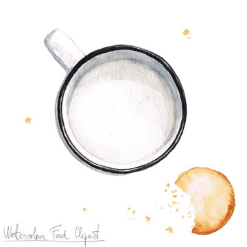 Watercolor Food Clipart - Mug with Milk