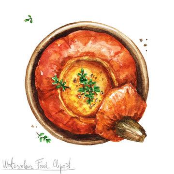 Watercolor Food Clipart - Pumpkin Soup