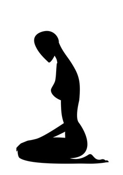 recommend clip art: Graceful silhouette of the girl, obediently sitting on her lap, white background, freehand drawing doodles vector illustration