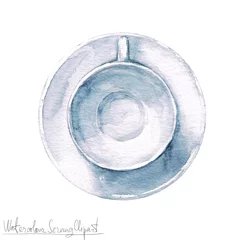 Foto op Canvas Watercolor Kitchenware Clipart - Cup and Saucer © nataliahubbert