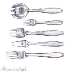 Watercolor Kitchenware Clipart - Cutlery