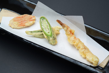 tempura of carrot, okura, shrimp