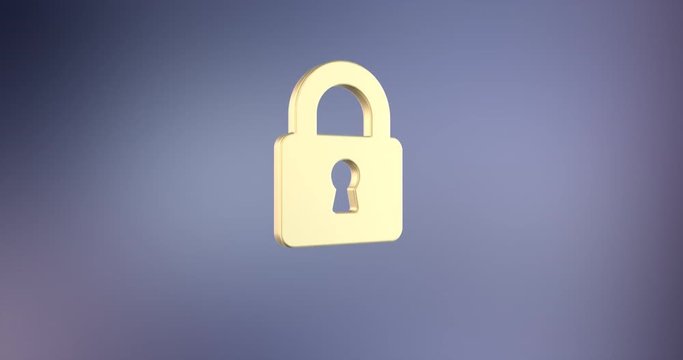 Animated Lock Gold 3d Icon Loop Modules for edit with alpha matte
