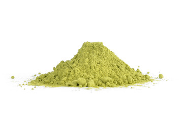 powdered hill green tea isolated on white background