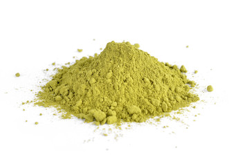 powdered hill green tea isolated on white background
