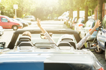 Newlyweds Couple Traveling In The Car