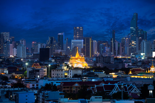 The golden mount at wat sraket rajavaravihara temple travel landmark of Bangkok, Thailand