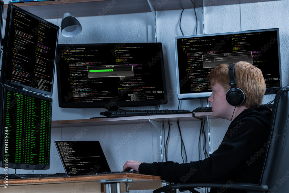 Aufkleber Boy Stealing Data From Multiple Computers