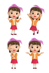 3D illustration character - The girl who put on a hair band and makes a pose.