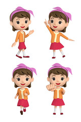 3D illustration character - The girl who put on a hair band and makes a pose.