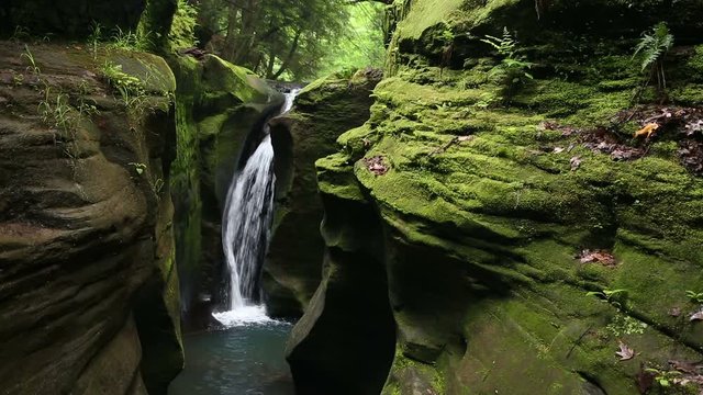 Robinson Falls, sometimes called &ldquo;Corkscrew Falls,&rdquo; is a secluded waterfall plunging into a narrow mossy gorge in the Hocking Hills of Ohio.