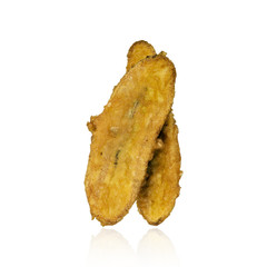 Deep fried sliced banana isolated on white background