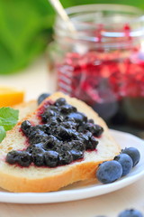 Sweet breakfast with blueberry jam