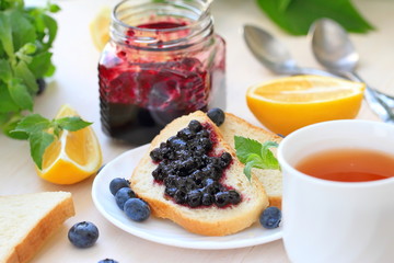 Sweet breakfast with blueberry jam