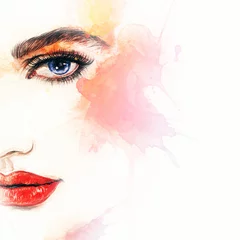 Photo sur Plexiglas Visage aquarelle Beautiful woman face. Abstract fashion watercolor illustration