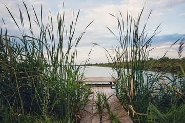 Fototapeta premium wooden walkways for fishermen on the river