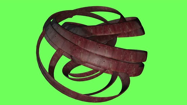 3d animation of rotating abstract circles rotating over green screen 