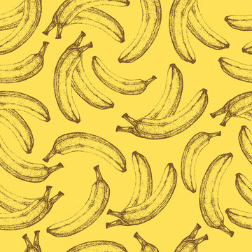 Seamless banana pattern. Fresh fruit skech backgound