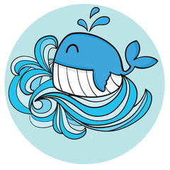 Hand drawn , whale cartoon