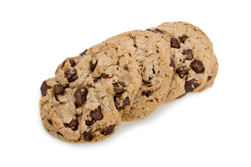 Chocolate chip cookies isolated on white background
