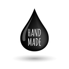 Isolated oil drop icon with    the text HAND MADE