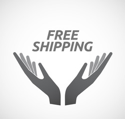 Isolated hands offering icon with    the text FREE SHIPPING