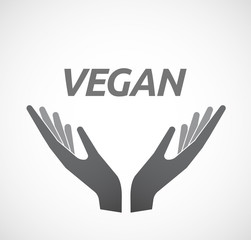 Isolated hands offering icon with    the text VEGAN