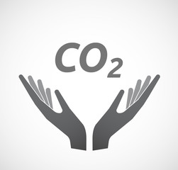 Isolated hands offering icon with    the text CO2
