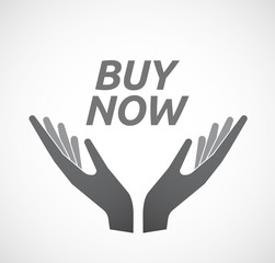 Isolated hands offering icon with    the text BUY NOW