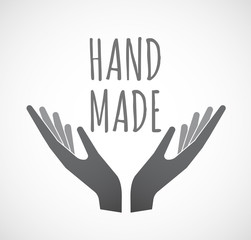 Isolated hands offering icon with    the text HAND MADE