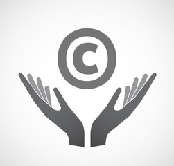 Isolated hands offering icon with    the  copyright sign