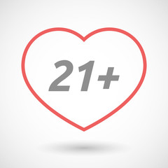 Isolated  line art heart icon with    the text 21+