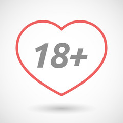 Isolated  line art heart icon with    the text 18+