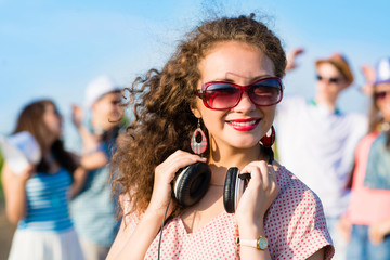 young woman with headphones