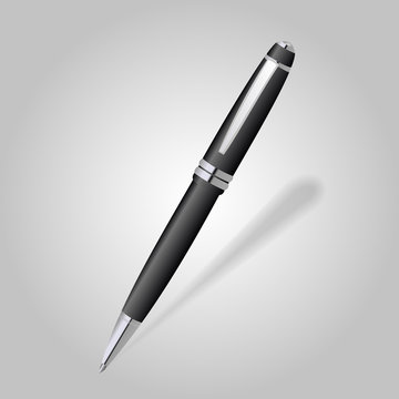 Black pen isolated on the grey background. Vector illustration