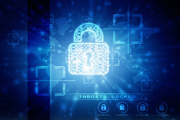 Security concept: Lock on digital screen, contrast, 3d render