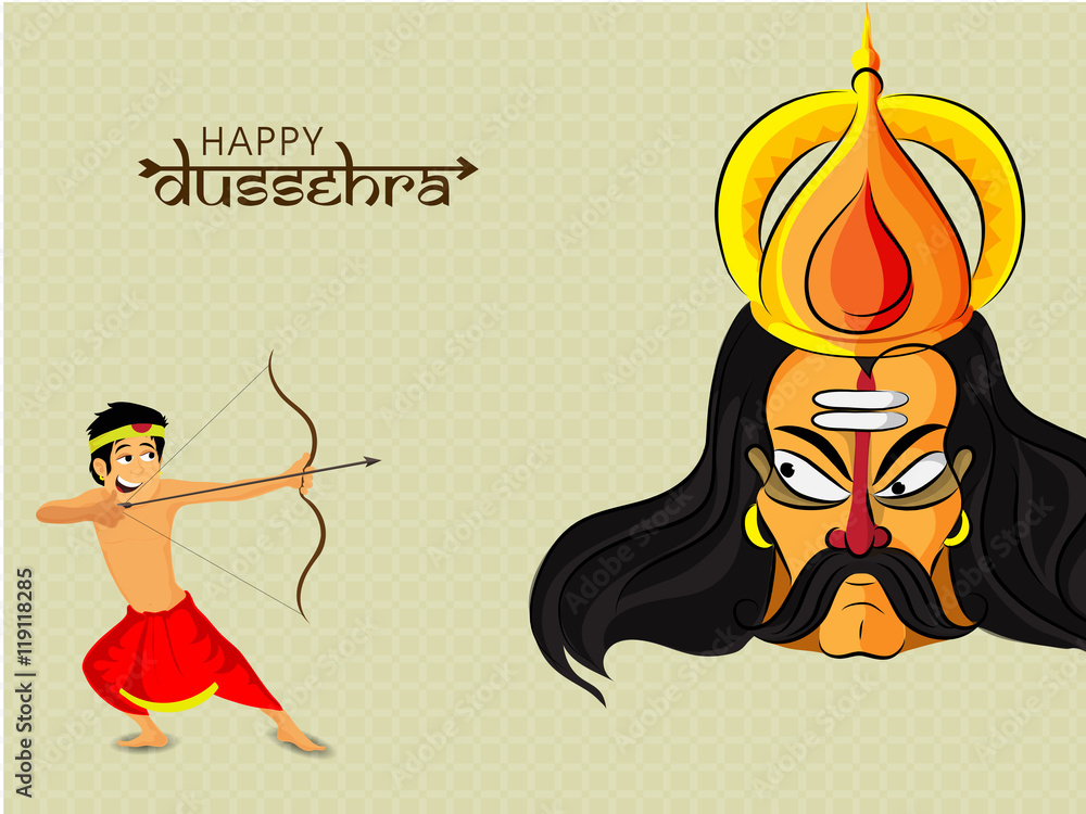 Sticker Cute boy taking aim towards Ravana for Dussehra.