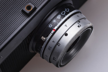 Fototapeta premium Closeup of old retro film camera lens