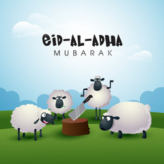 Sheeps with Butcher's Block for Eid-Al-Adha Mubarak.