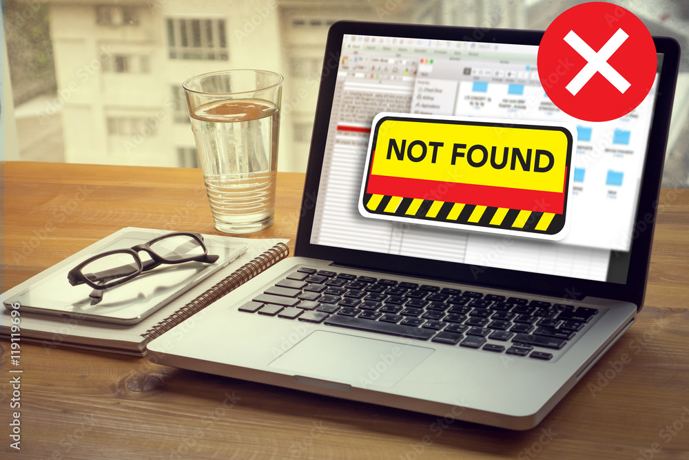 Poster 404 computer not found 404 error failure warning problem