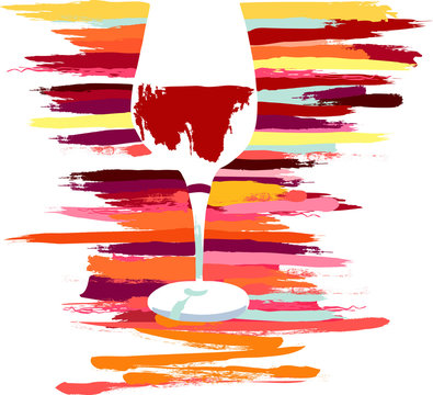 Vector Glass Of Red Wine With Vibrant Paint Strokes Texture