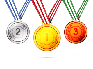 Gold, Silver or Bronze Medals for Sports concept.